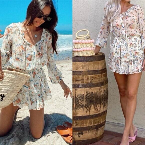 NWT LOVESHACKFANCY Silk Popover Dress CottageCore Floral Print Coquette Size L - Picture 2 of 15